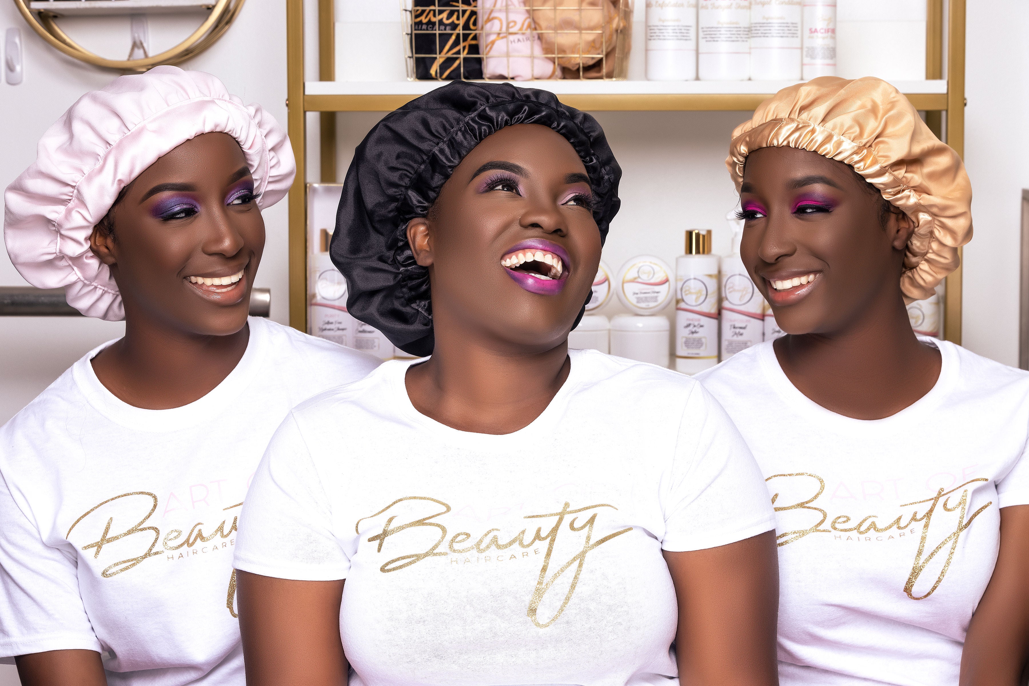 Sleep in peace knowing that your bonnet will not come off at night! Keep moisture in your hair while you sleep. Keeps your hair from drying out! Made with 100% silk. www.artofbeautyproducts.com