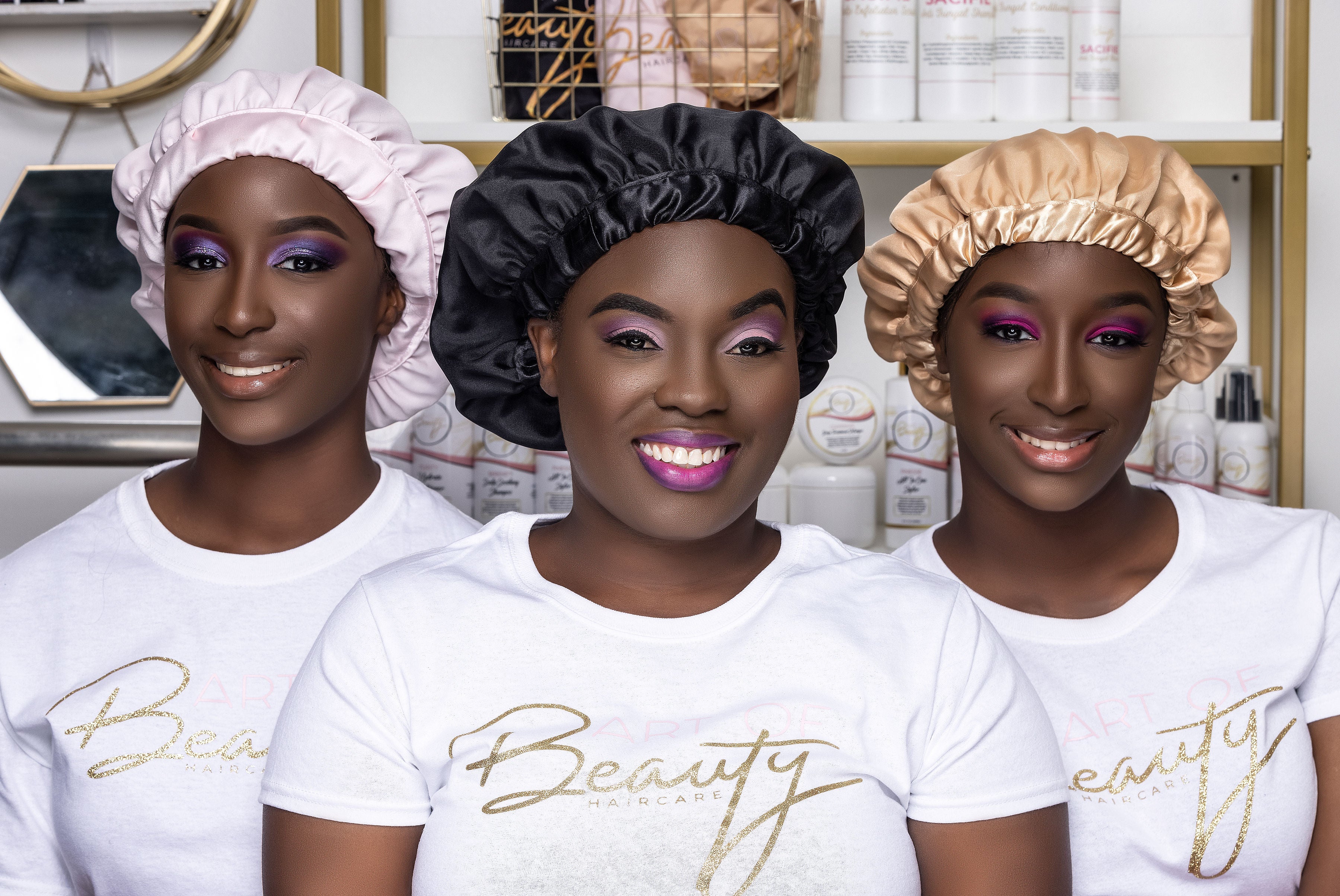 Sleep in peace knowing that your bonnet will not come off at night! Keep moisture in your hair while you sleep. Keeps your hair from drying out! Made with 100% silk. www.artofbeautyproducts.com