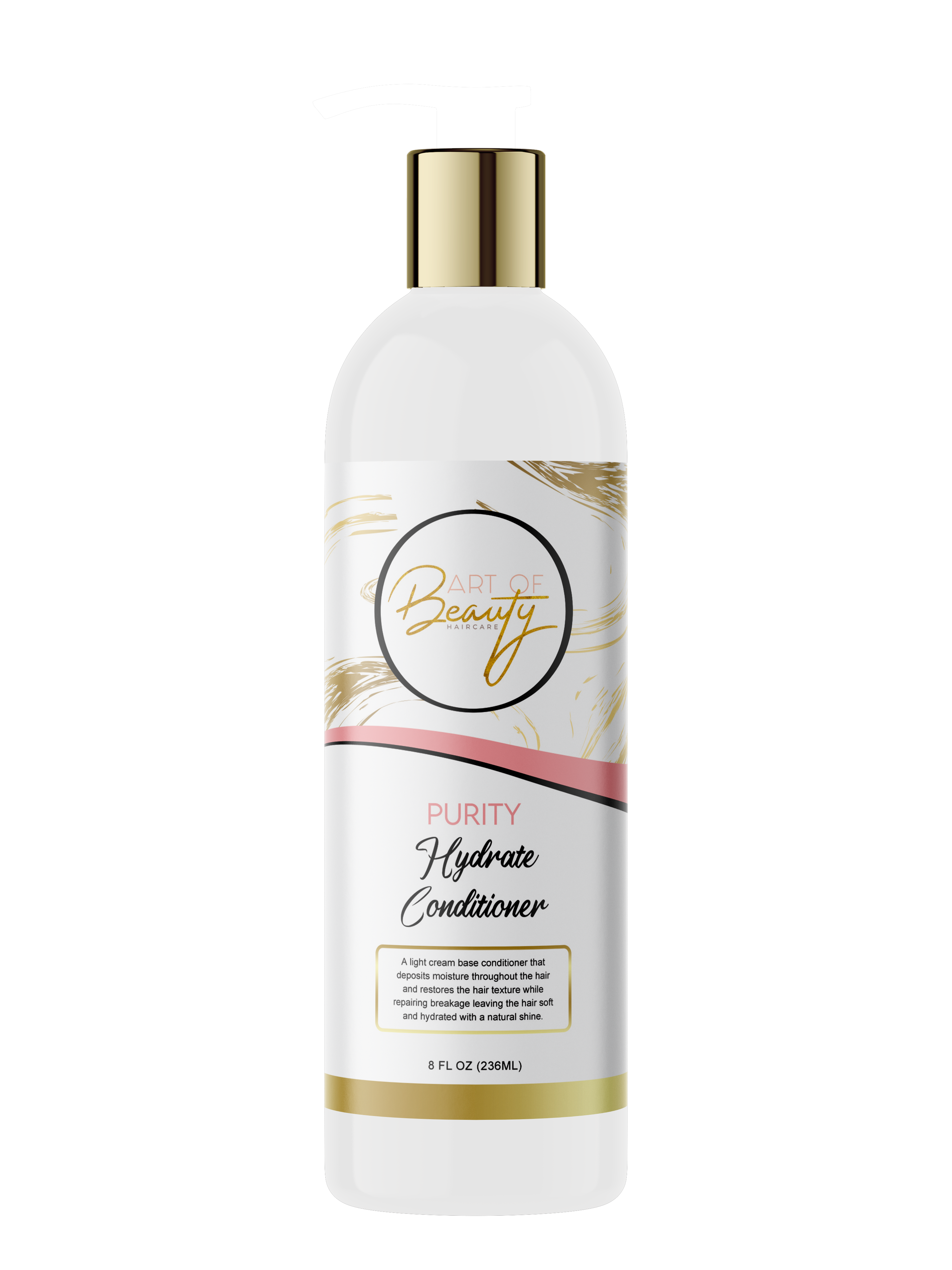 8oz Light cream base conditioner that deposits moisture throughout the hair and restores the hair texture while repairing breakage leaving the hair soft and hydrated with a natural shine. www.artofbeautyproducts.com