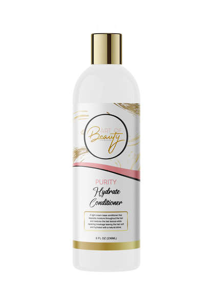 8oz Light cream base conditioner that deposits moisture throughout the hair and restores the hair texture while repairing breakage leaving the hair soft and hydrated with a natural shine. www.artofbeautyproducts.com